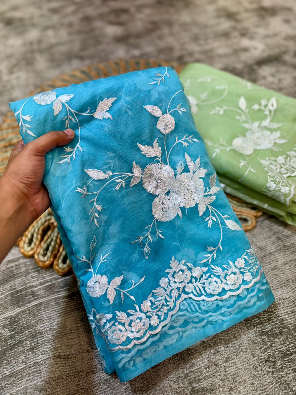 Banarasi Organza Chikankari Saree-BORGCB3