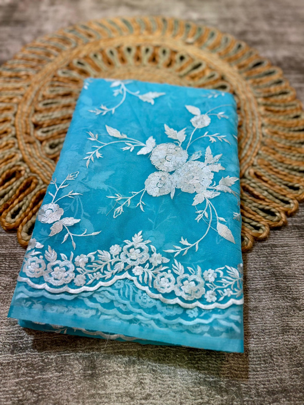 Banarasi Organza Chikankari Saree-BORGCB3