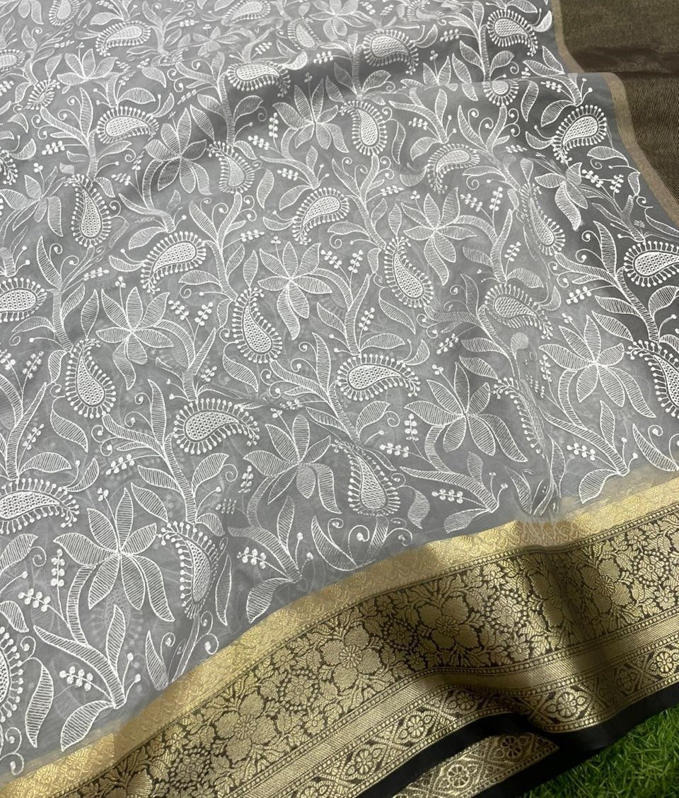 Banarasi Soft Silk Organza Saree-BORGCB01