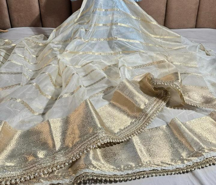 Banarasi Organza Silk Saree with Zari Strip - APBOZS2