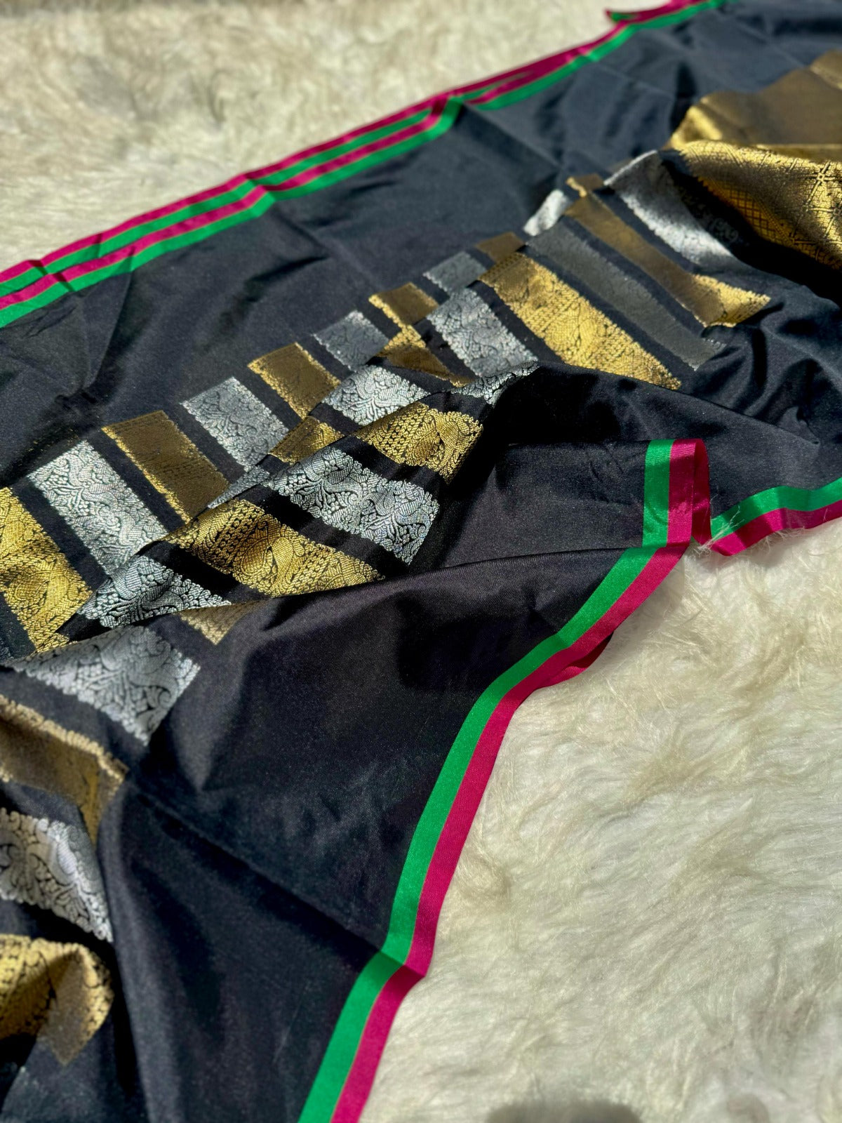 Banarasi Soft Katan Silk Saree with Gold & Silver Zari Weave - ABSKGS1