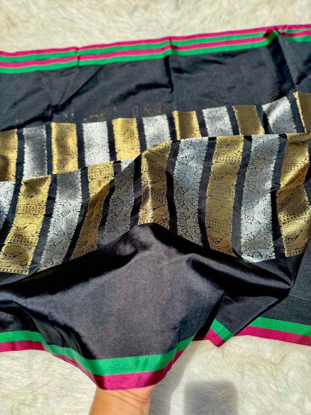 Banarasi Soft Katan Silk Saree with Gold & Silver Zari Weave - ABSKGS1