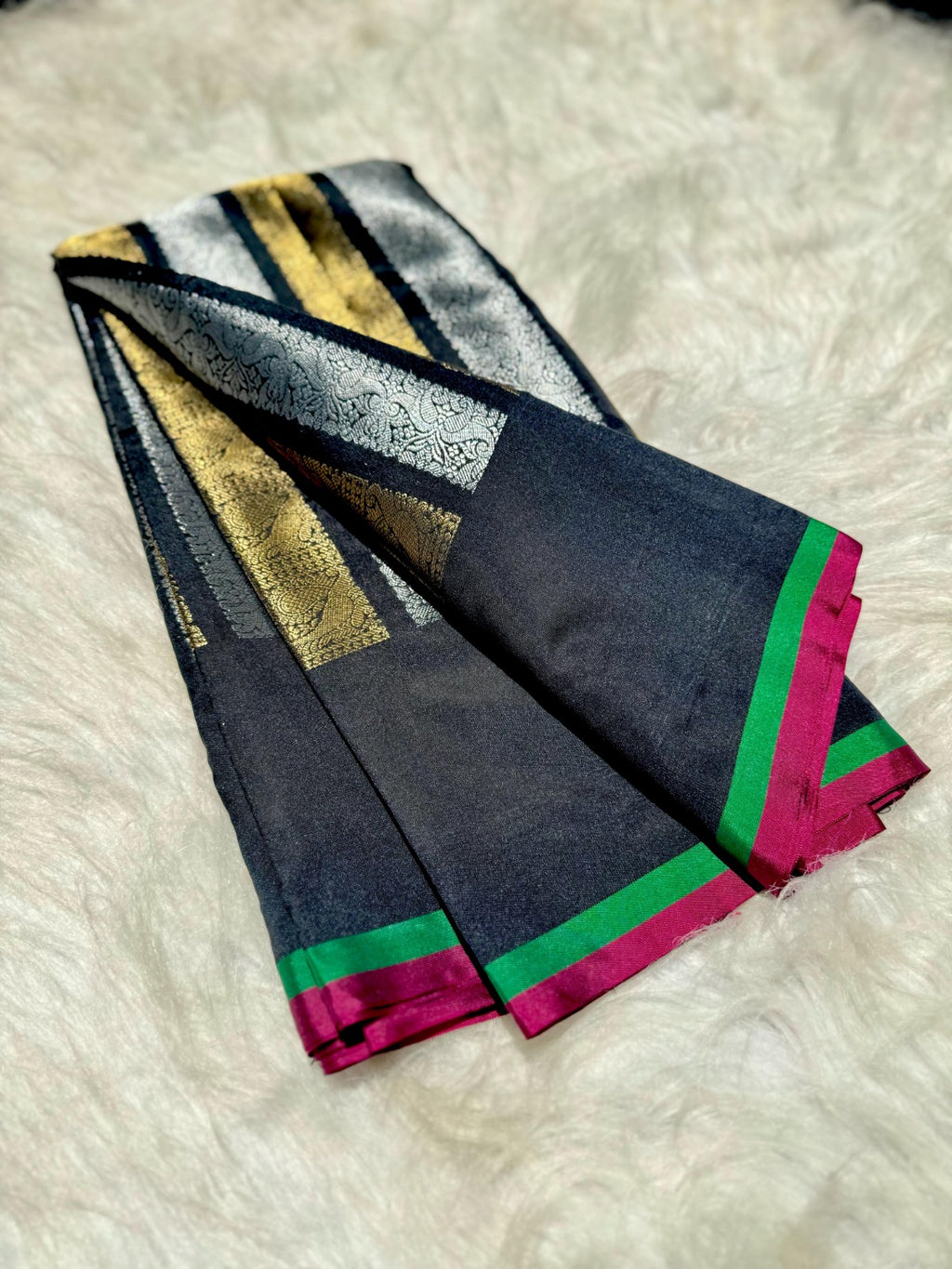 Banarasi Soft Katan Silk Saree with Gold & Silver Zari Weave - ABSKGS1