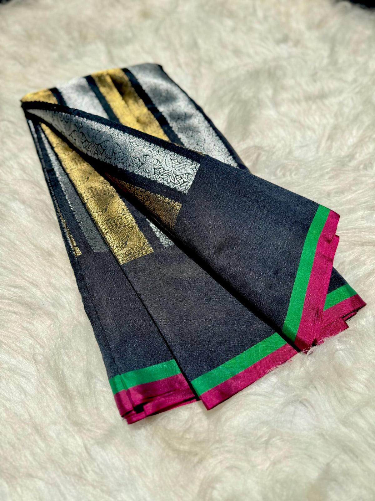 Banarasi Soft Katan Silk Saree with Gold & Silver Zari Weave - ABSKGS1