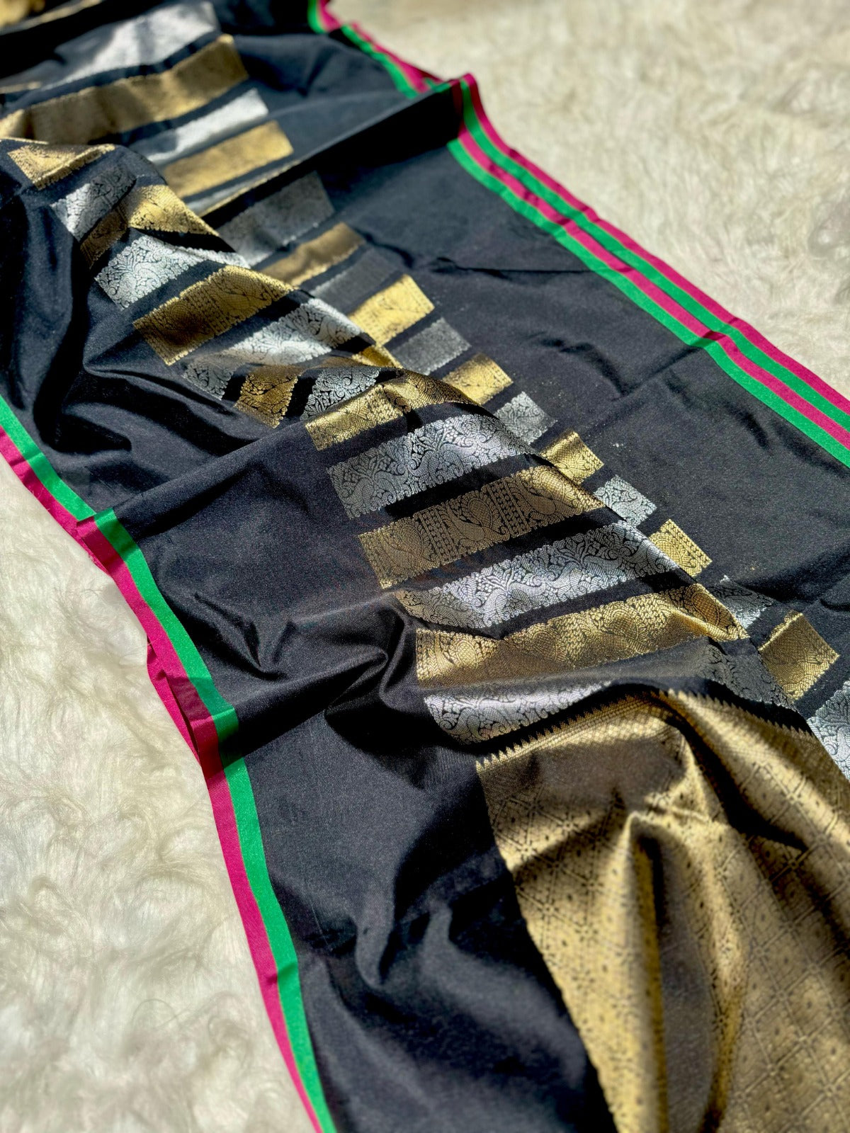 Banarasi Soft Katan Silk Saree with Gold & Silver Zari Weave - ABSKGS1