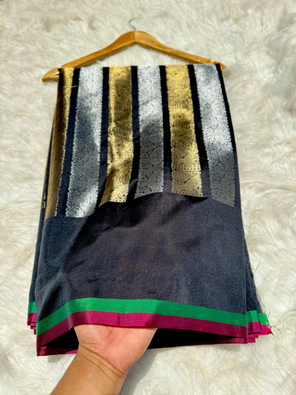 Banarasi Soft Katan Silk Saree with Gold & Silver Zari Weave - ABSKGS1