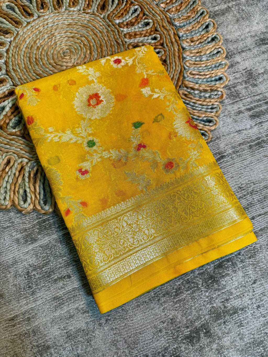 Banarasi Georgette Soft Silk Saree with Meena Jaal Weaving - BGSMJY1