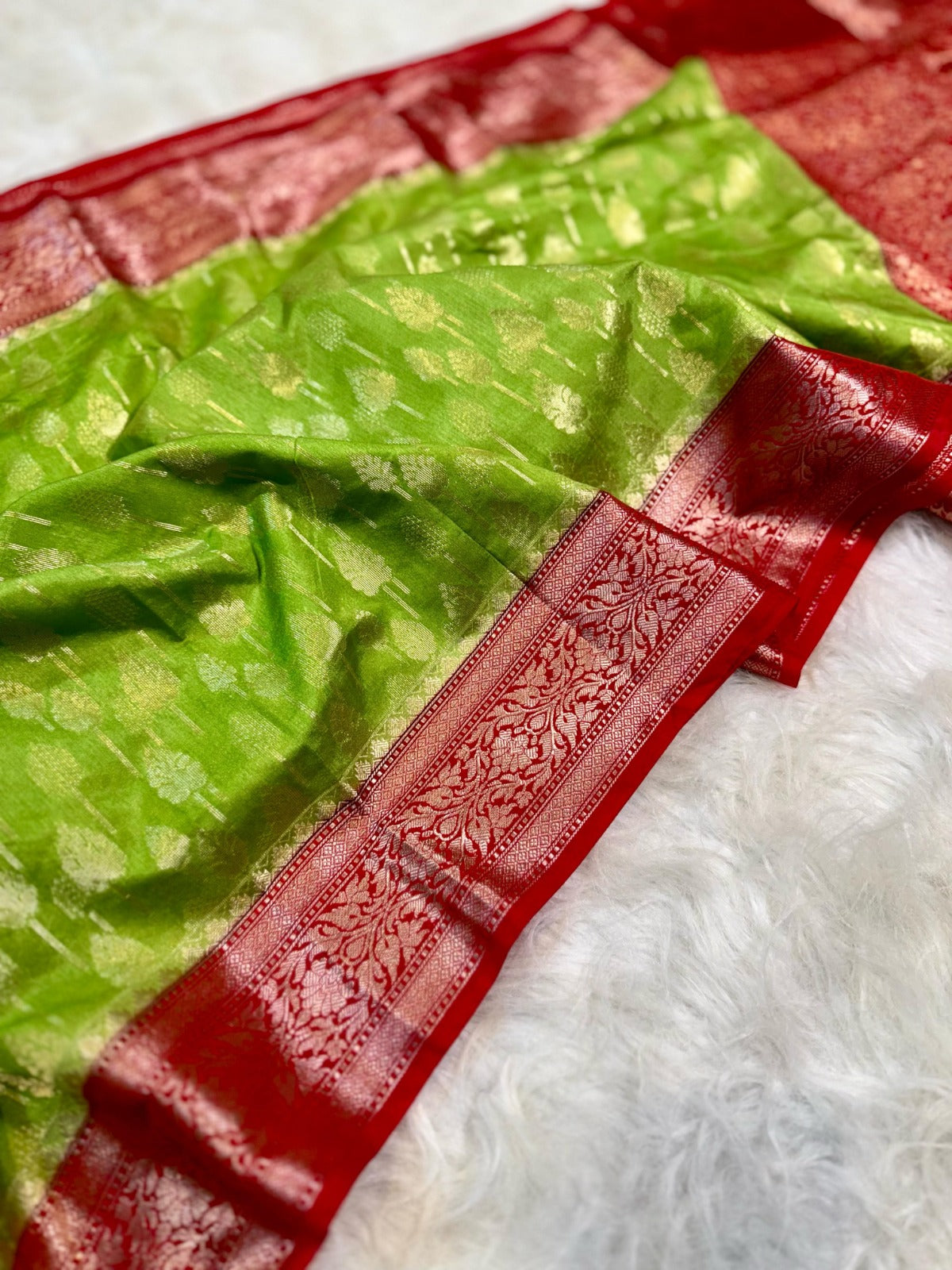 Banarasi Handloom Chinya Silk Saree - BHCGRSB1