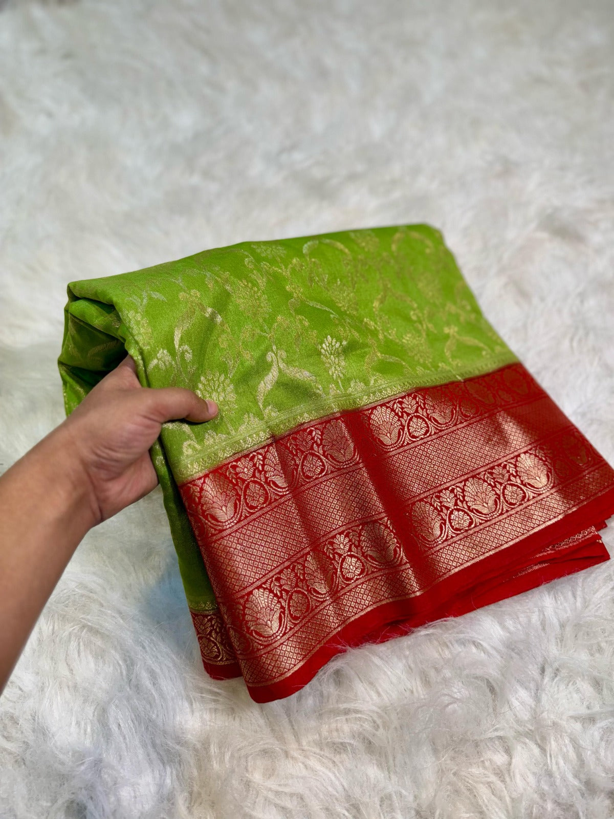 Banarasi Handloom Chinya Silk Saree - BHCGRDB1