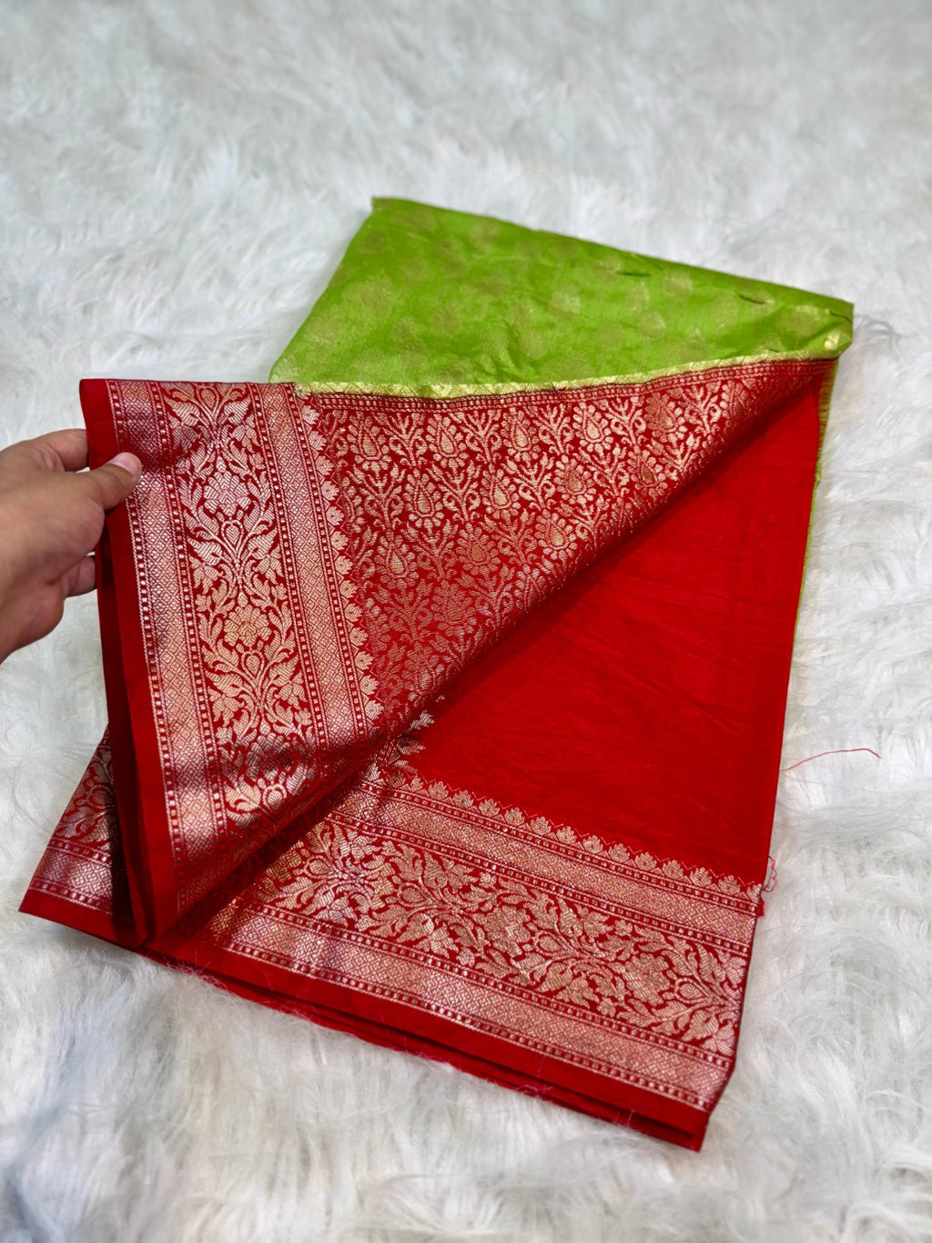 Banarasi Handloom Chinya Silk Saree - BHCGRSB1