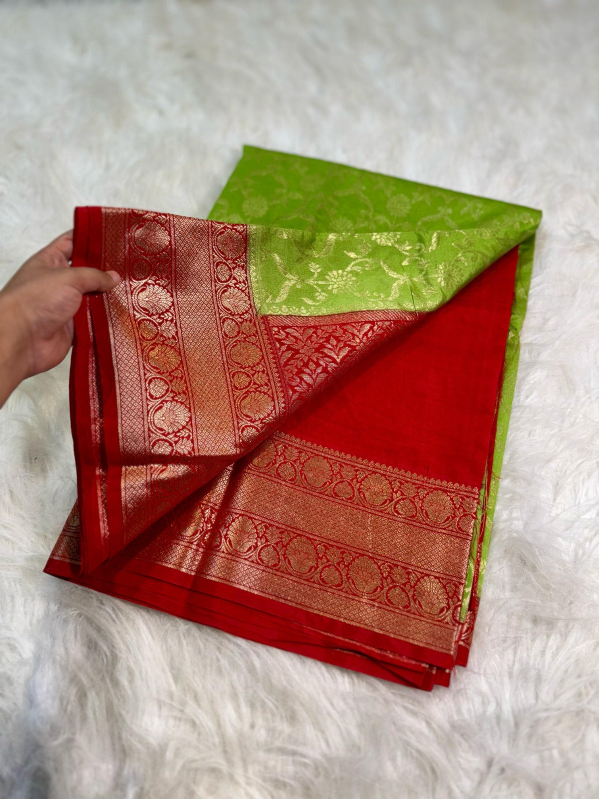 Banarasi Handloom Chinya Silk Saree - BHCGRDB1