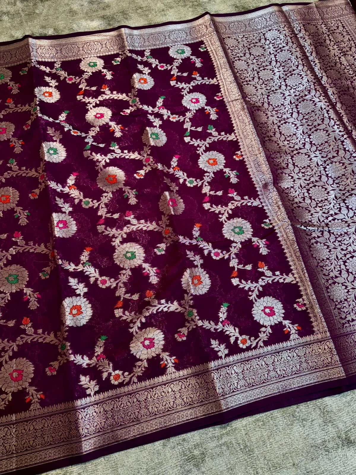 Banarasi Georgette Soft Silk Saree with Meena Jaal Weaving - BGSMJM1