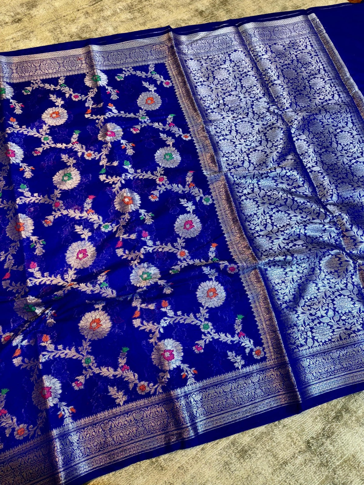 Banarasi Georgette Soft Silk Saree with Meena Jaal Weaving - BGSMJB1