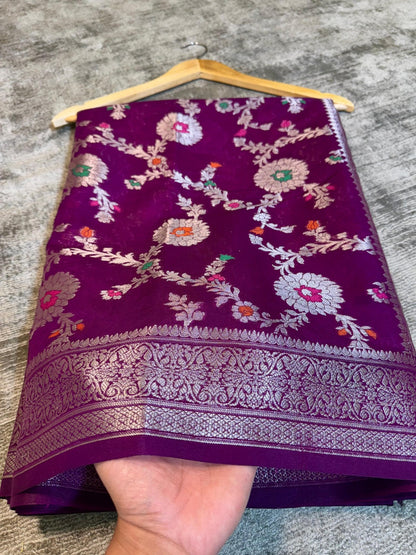 Banarasi Georgette Soft Silk Saree with Meena Jaal Weaving - BGSMJM1