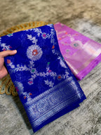 Banarasi Georgette Soft Silk Saree with Meena Jaal Weaving - BGSMJB1