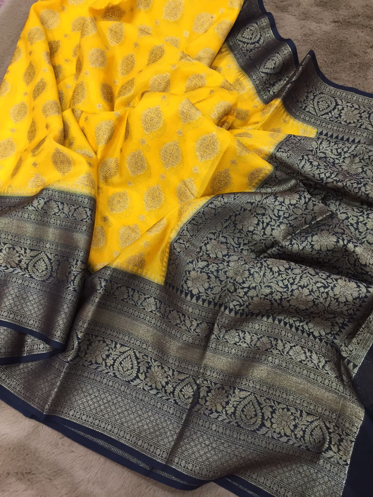 Banarasi Soft Munga Silk Saree with All-Over Butta Design - ABMS001