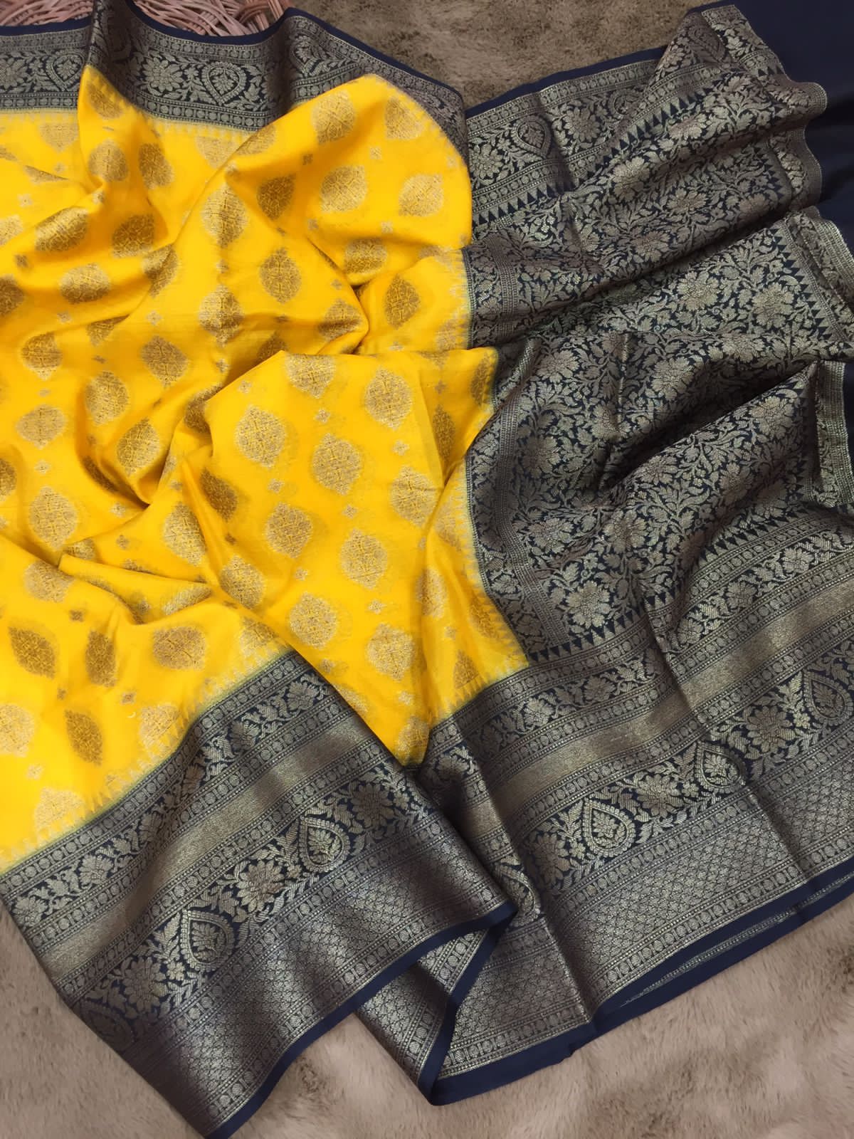 Banarasi Soft Munga Silk Saree with All-Over Butta Design - ABMS001