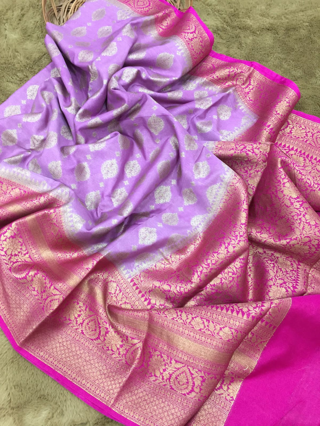 Banarasi Soft Munga Silk Saree with All-Over Butta Design - ABMS003