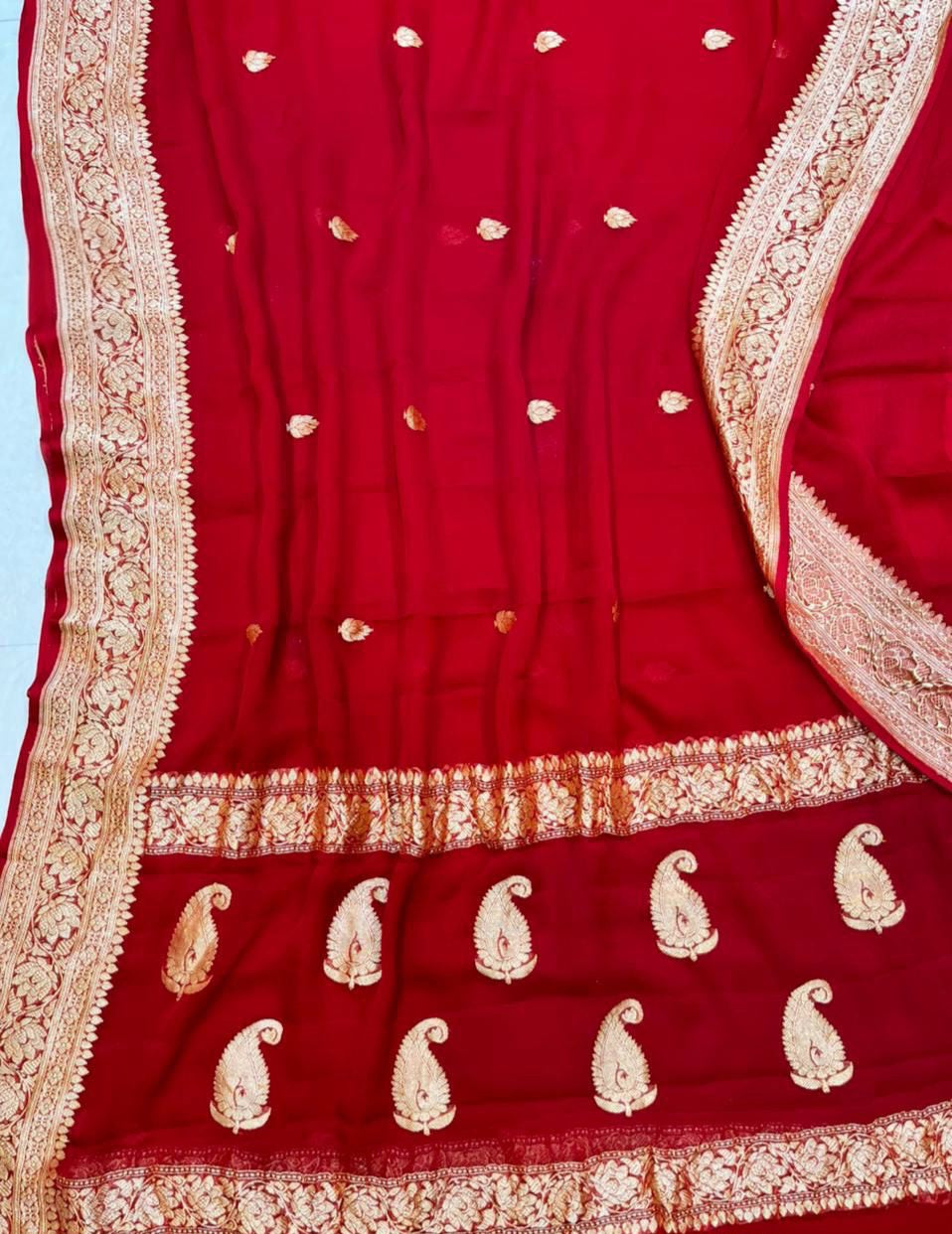 Banarasi Handloom Khaddi Buti Georgette Silk Saree - ABHKBG16