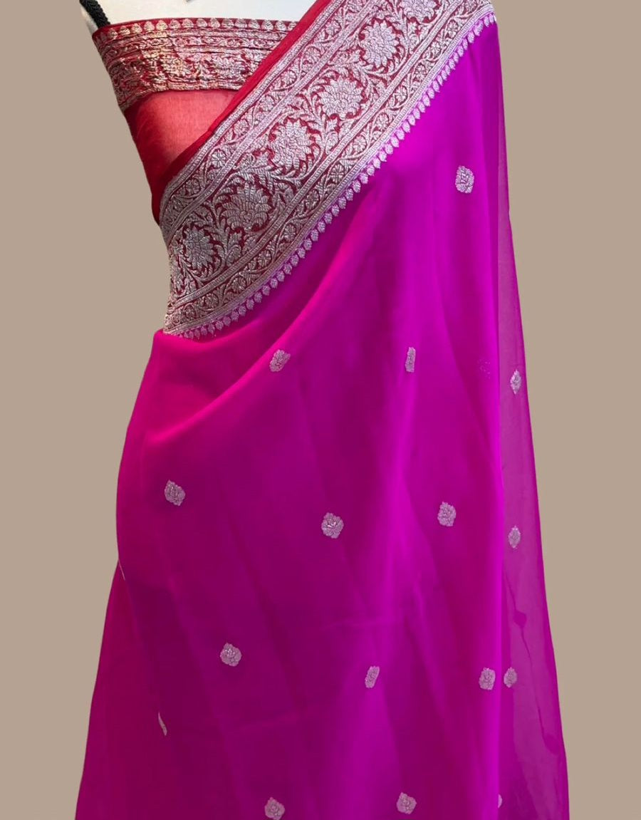 Banarasi Handloom Khaddi Buti Georgette Silk Saree - ABHKBG17