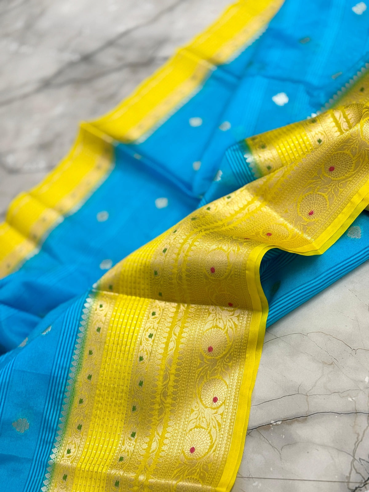 Banarasi Crepe Georgette Silk Saree with Contrast Butta Border - ABCG001