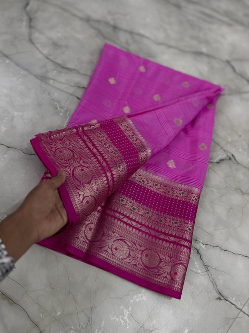 Banarasi Crepe Georgette Silk Saree with Contrast Butta Border - ABCG003