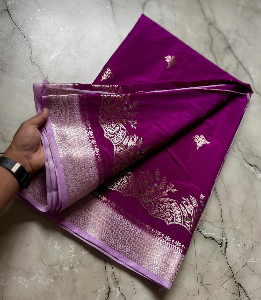 Banarasi Katan Silk with Minakari Border - BKMBP1