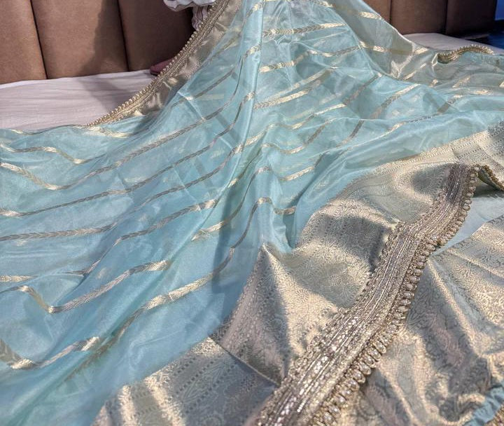 Banarasi Organza Silk Saree with Zari Strip - APBOZS1