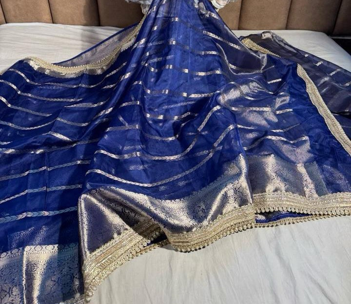 Banarasi Organza Silk Saree with Zari Strip - APBOZS4