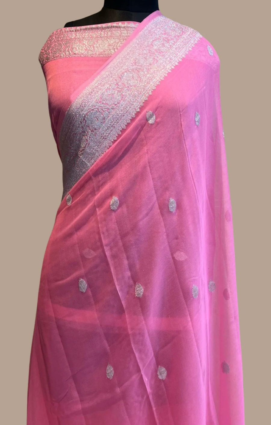 Banarasi Handloom Khaddi Buti Georgette Silk Saree - ABHKBG19