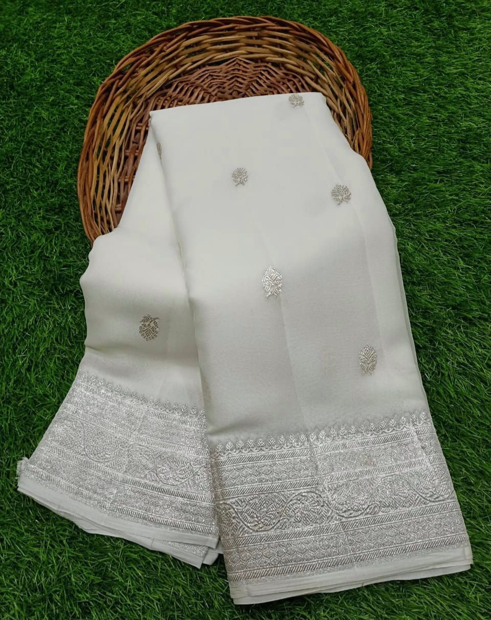 Banarasi Handloom Khaddi Buti Georgette Silk Saree - ABHKBG20