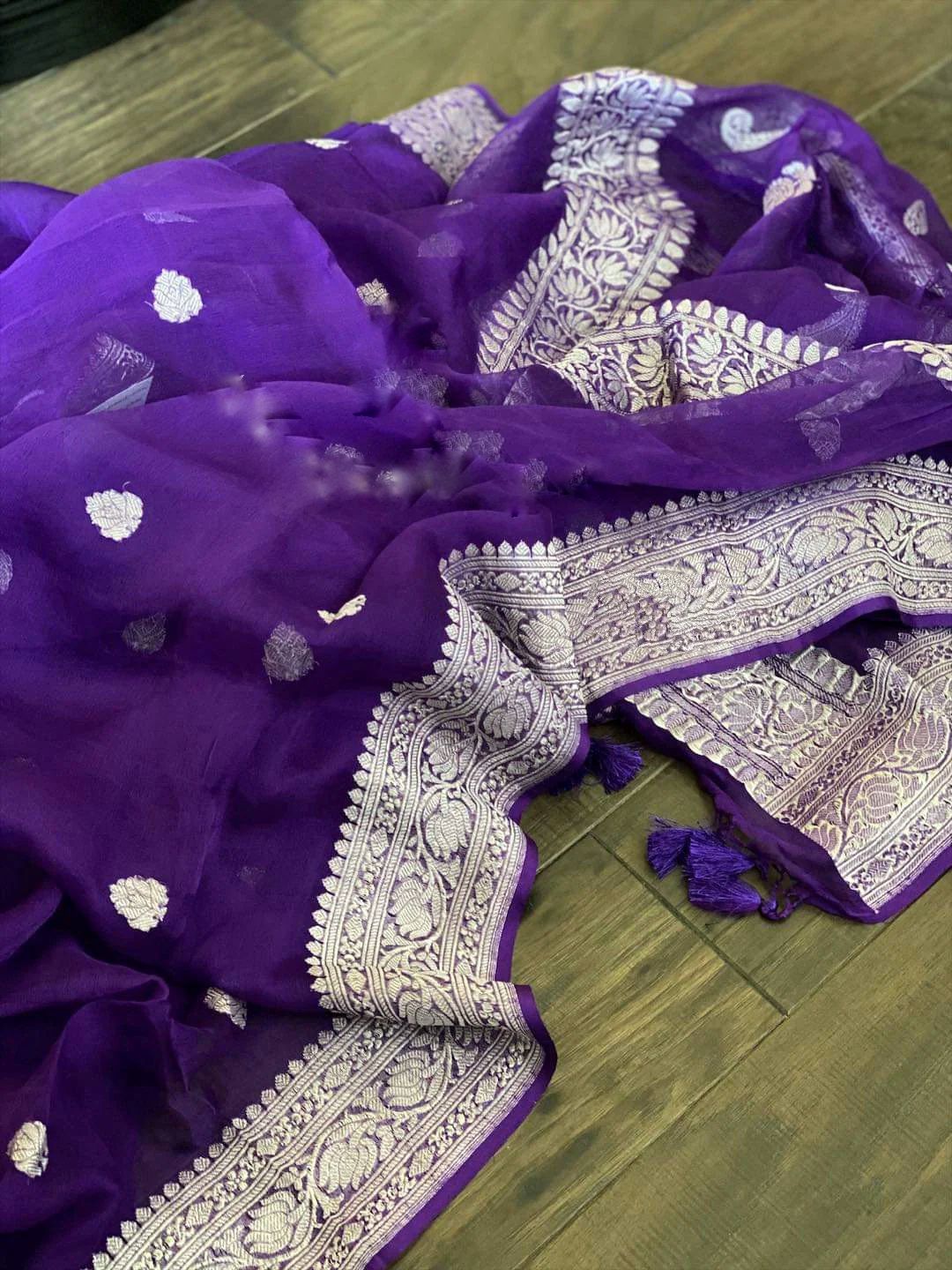 Banarasi Handloom Khaddi Buti Georgette Silk Saree - ABHKBG14