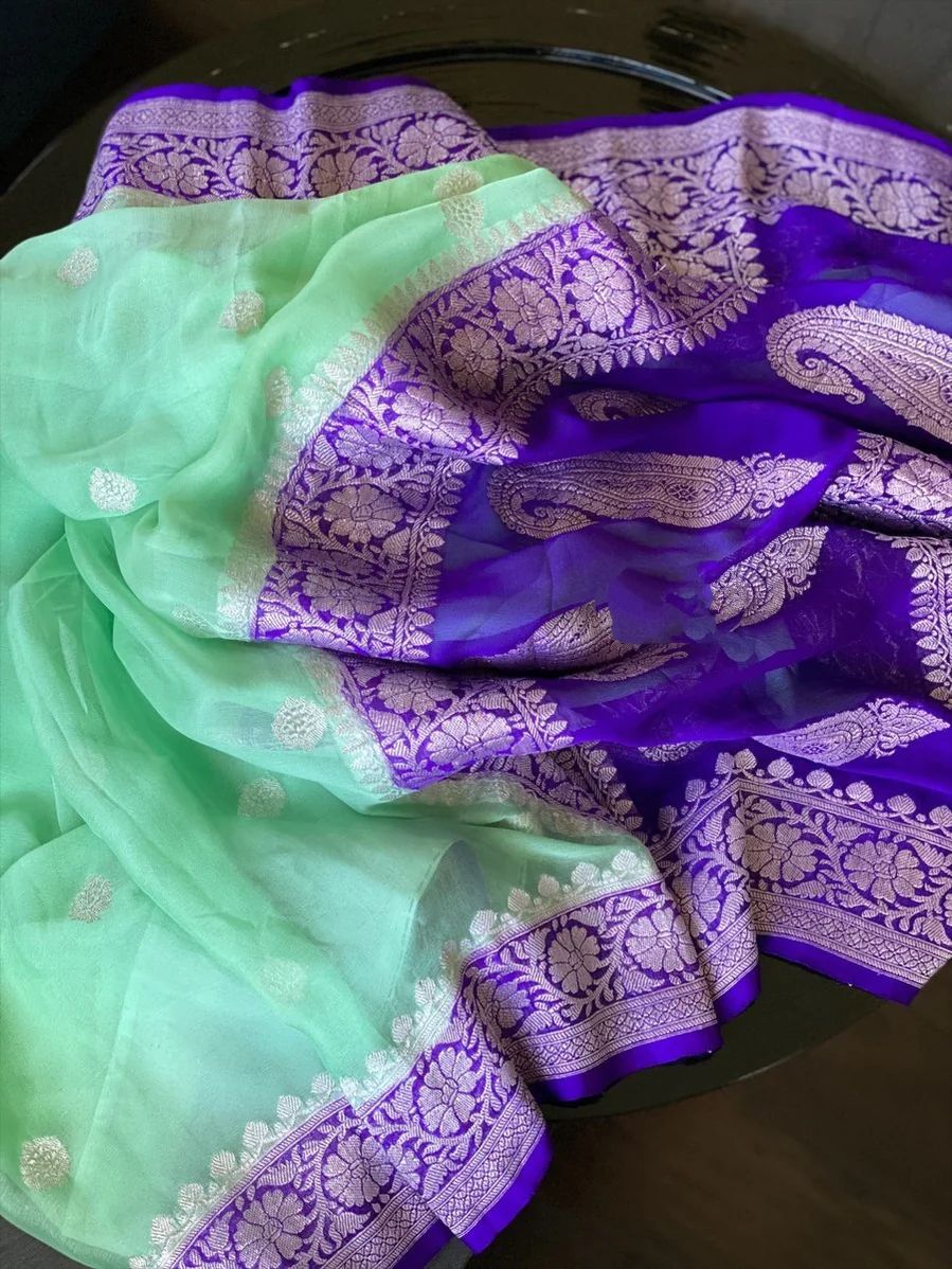 Banarasi Handloom Khaddi Buti Georgette Silk Saree - ABHKBG13