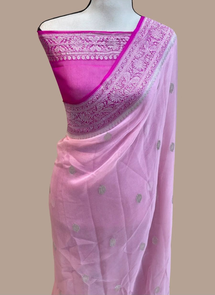 Banarasi Handloom Khaddi Buti Georgette Silk Saree - ABHKBG23