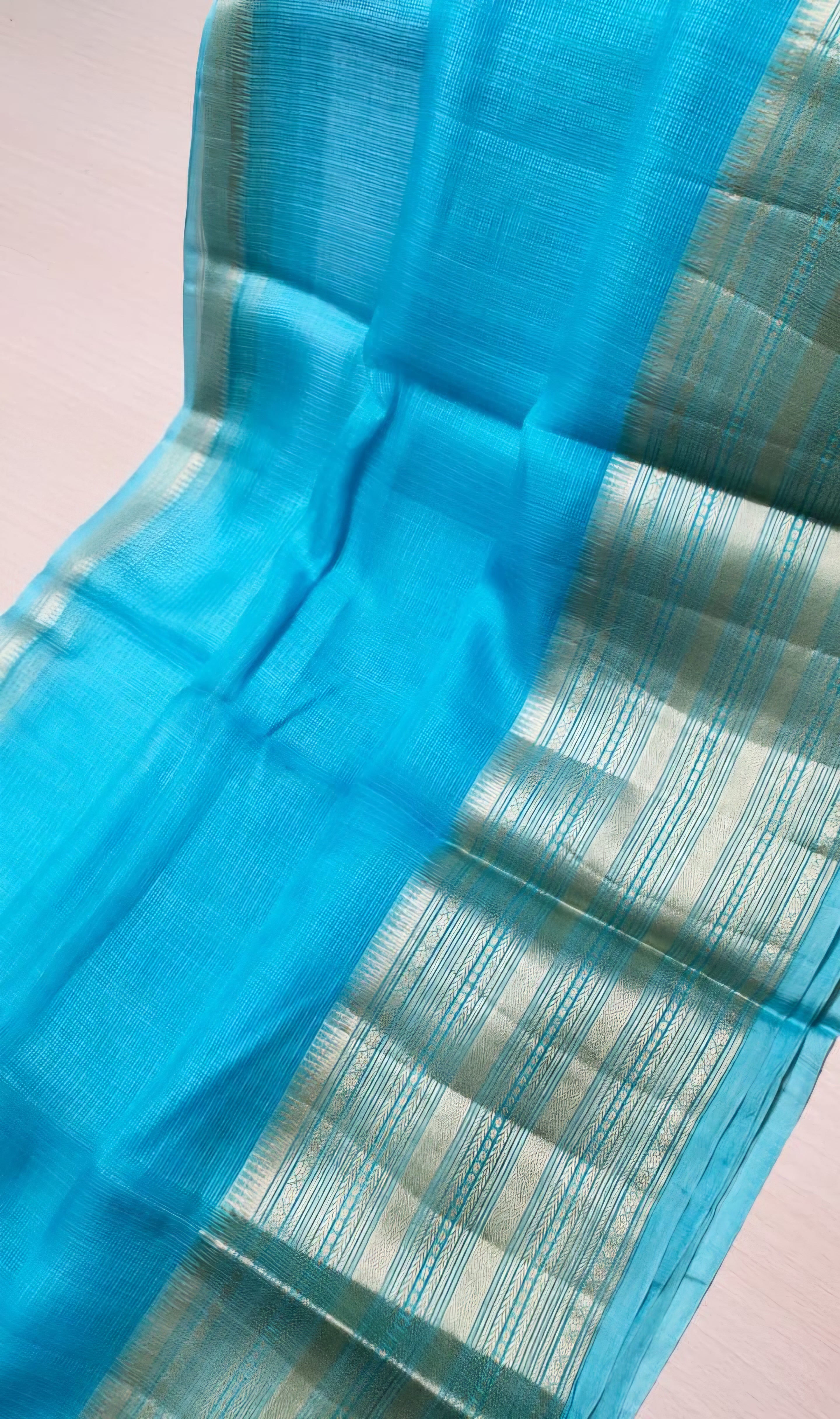 Banarasi Handloom Kota Check Silk Saree with Rose Gold Zari - AHKC010