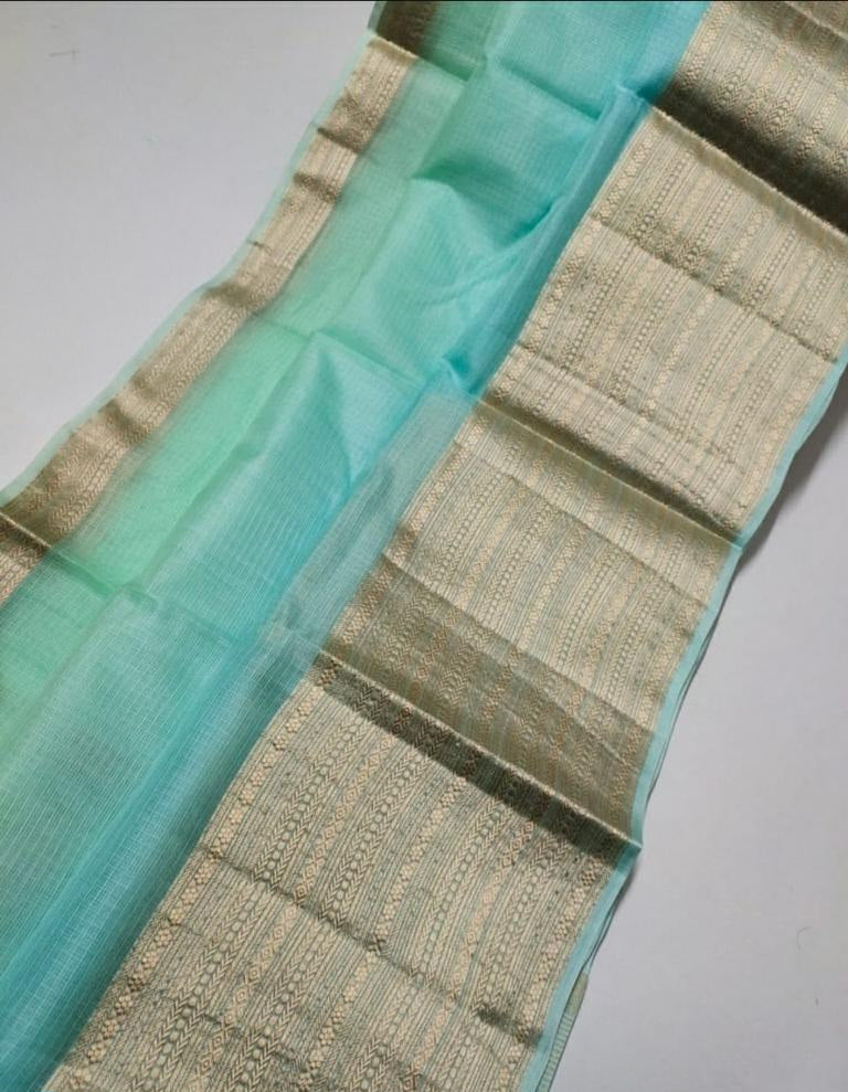 Banarasi Handloom Kota Check Silk Saree with Rose Gold Zari - AHKC011