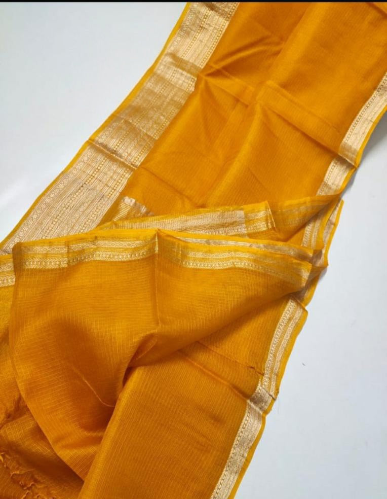 Banarasi Handloom Kota Check Silk Saree with Rose Gold Zari - AHKC015
