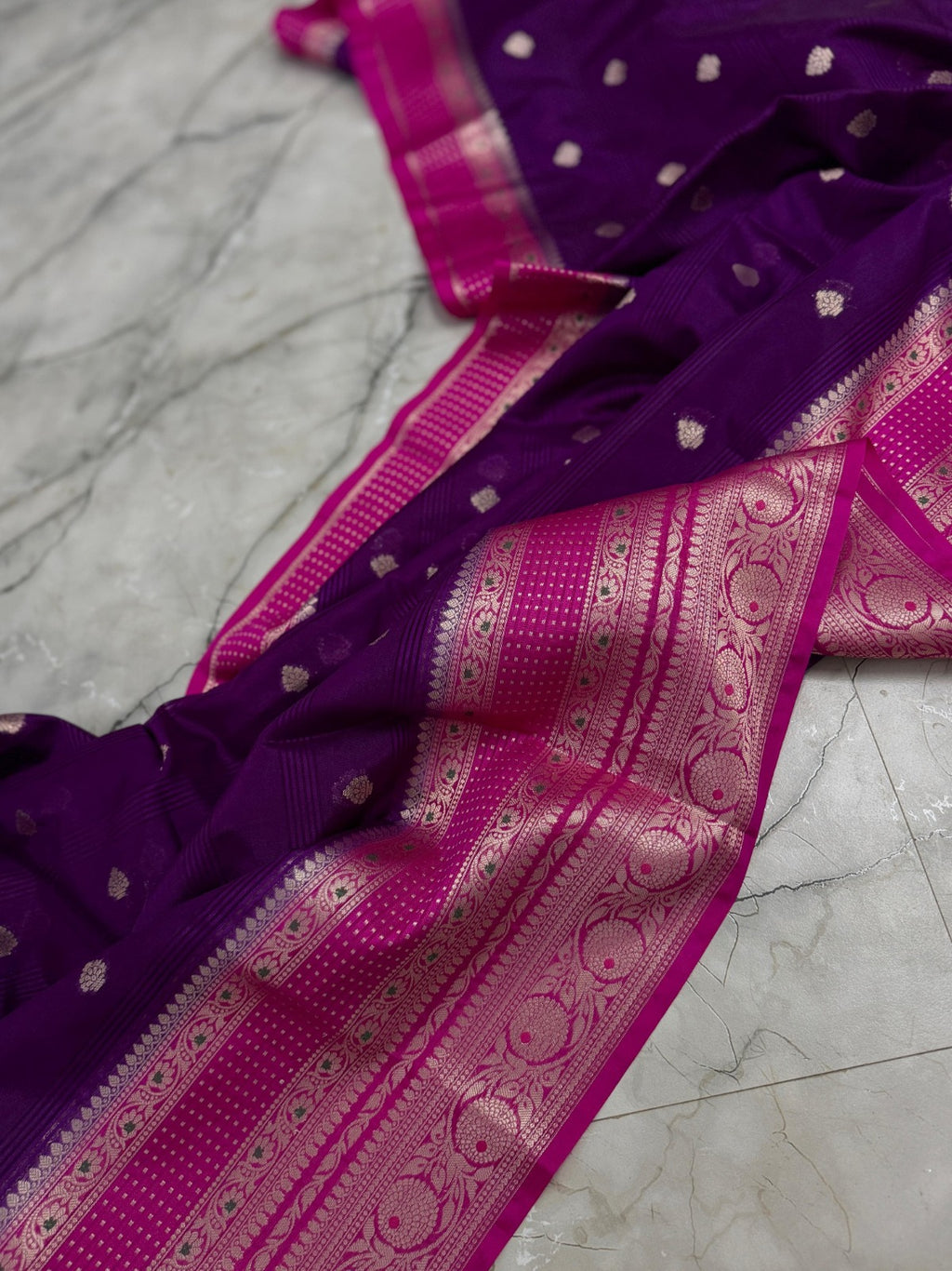 Banarasi Crepe Georgette Silk Saree with Contrast Butta Border - ABCG004