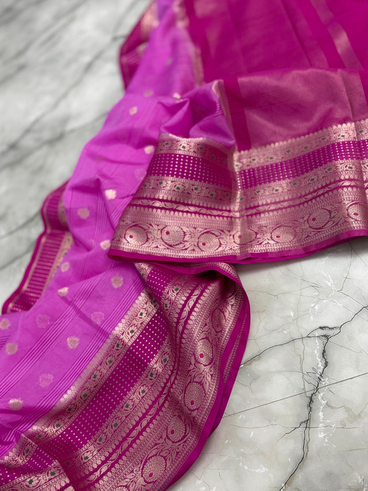 Banarasi Crepe Georgette Silk Saree with Contrast Butta Border - ABCG003