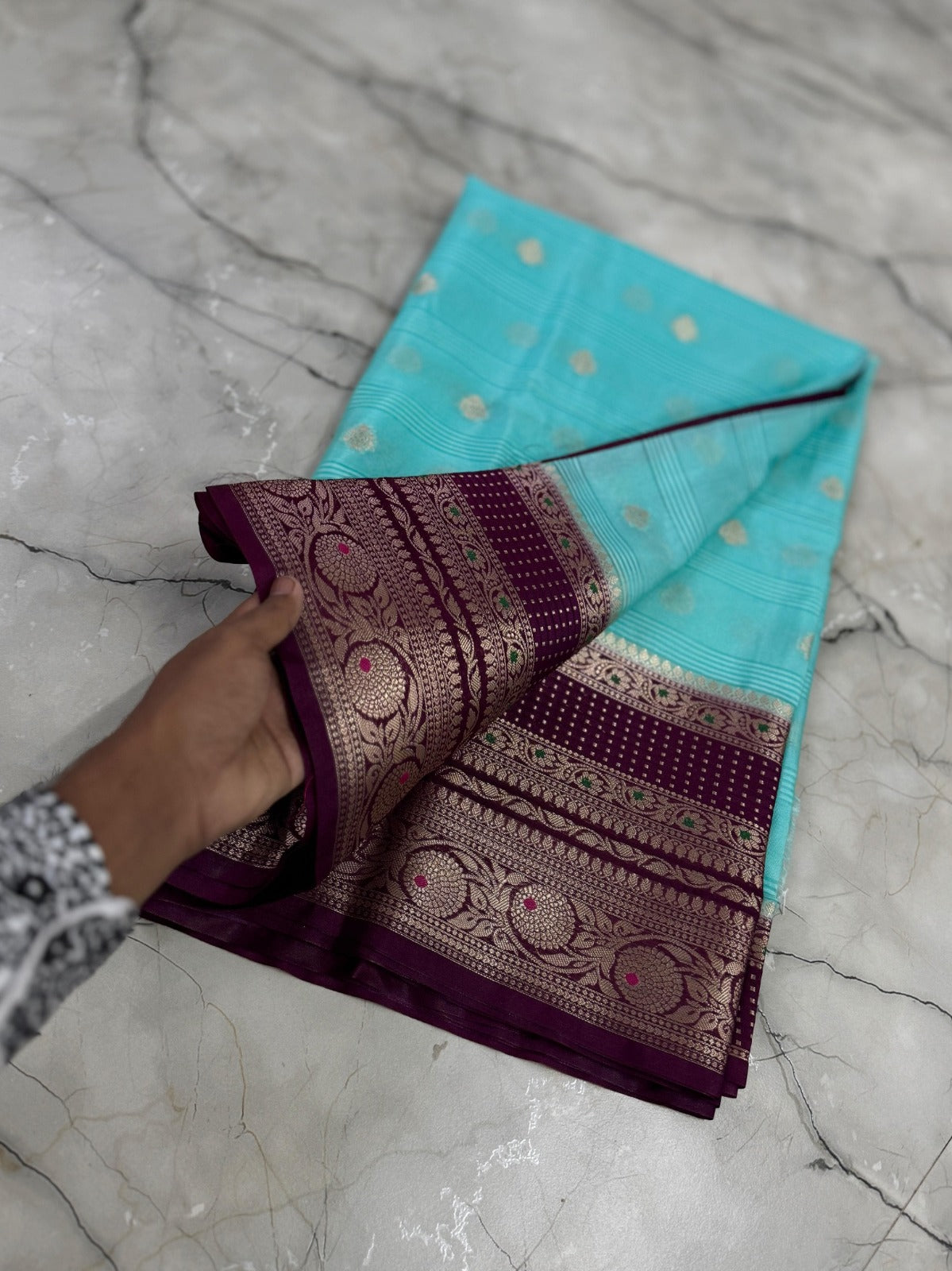 Banarasi Crepe Georgette Silk Saree with Contrast Butta Border - ABCG002