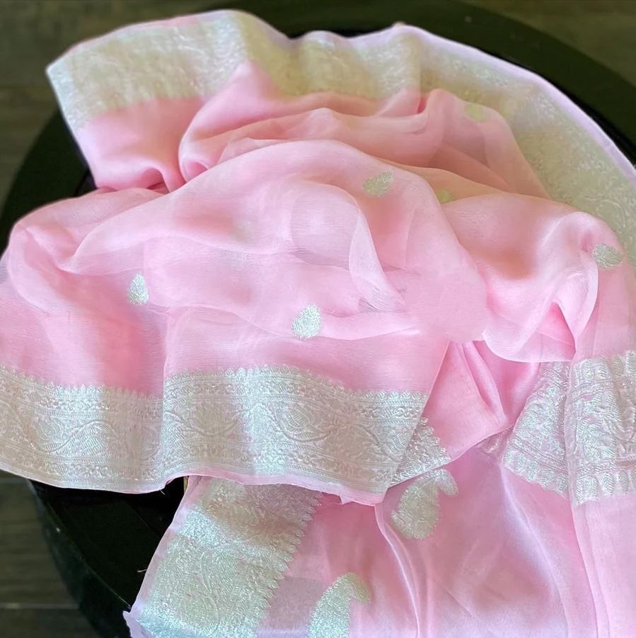 Banarasi Handloom Khaddi Buti Georgette Silk Saree - ABHKBG03