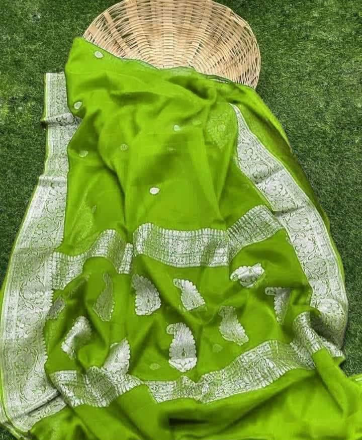 Banarasi Handloom Khaddi Buti Georgette Silk Saree - ABHKBG02