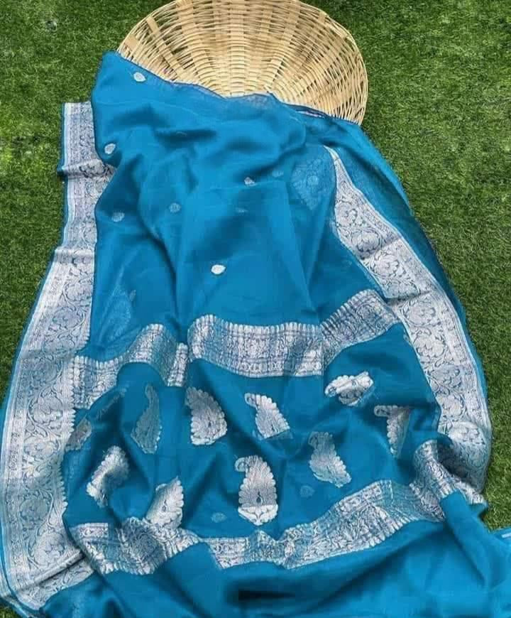 Banarasi Handloom Khaddi Buti Georgette Silk Saree - ABHKBG26