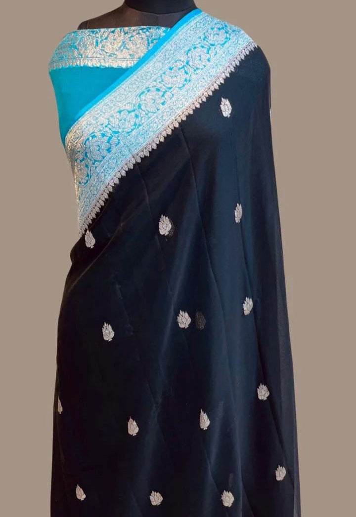 Banarasi Handloom Khaddi Buti Georgette Silk Saree - ABHKBG01