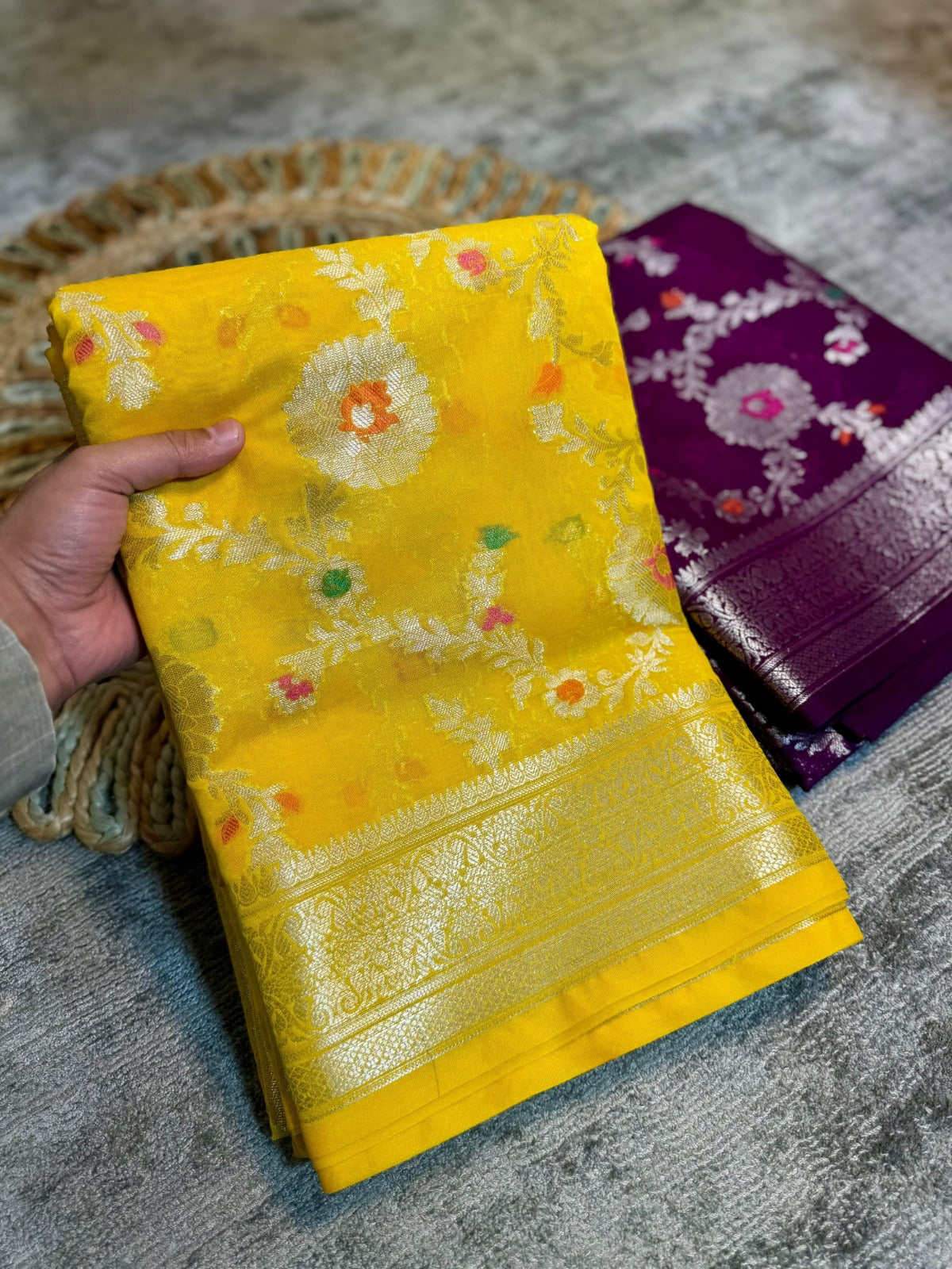 Banarasi Georgette Soft Silk Saree with Meena Jaal Weaving - BGSMJY1
