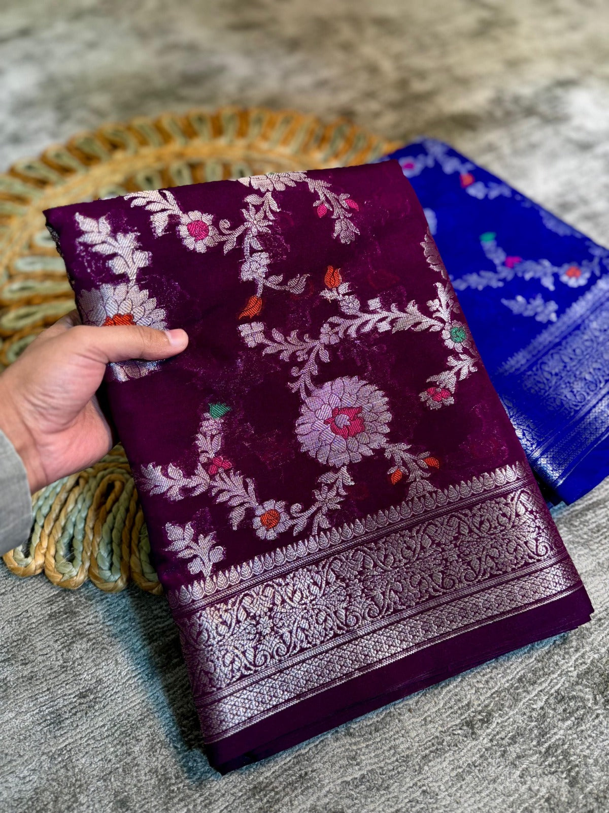 Banarasi Georgette Soft Silk Saree with Meena Jaal Weaving - BGSMJM1