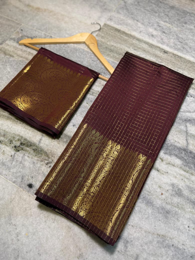 Banarasi Soft Silk Saree with Zari Check Weaving - BSSZCB1