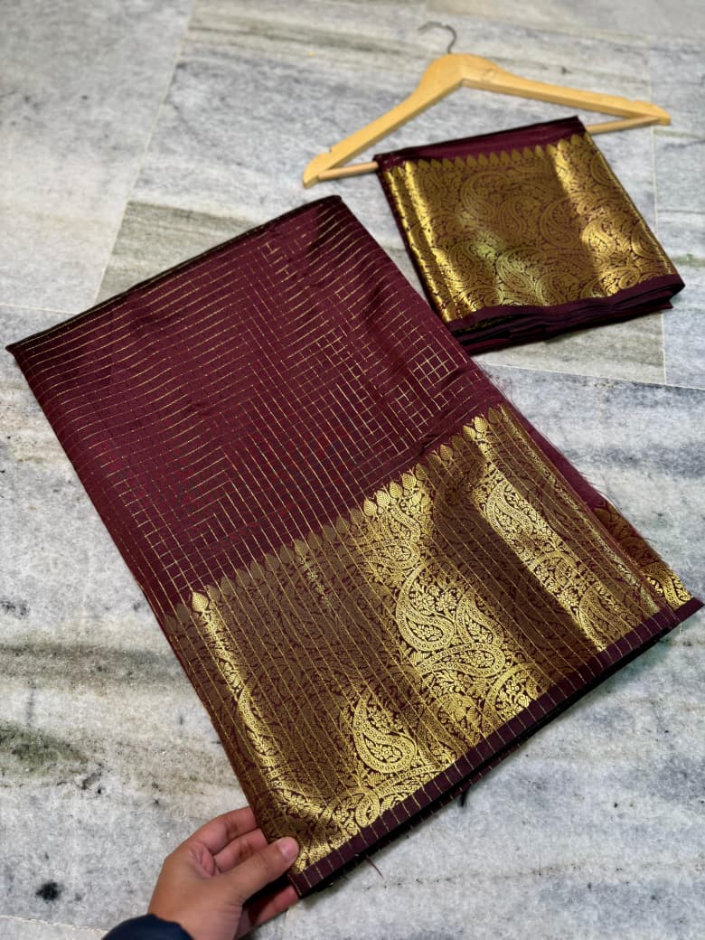 Banarasi Soft Silk Saree with Zari Check Weaving - BSSZCB1