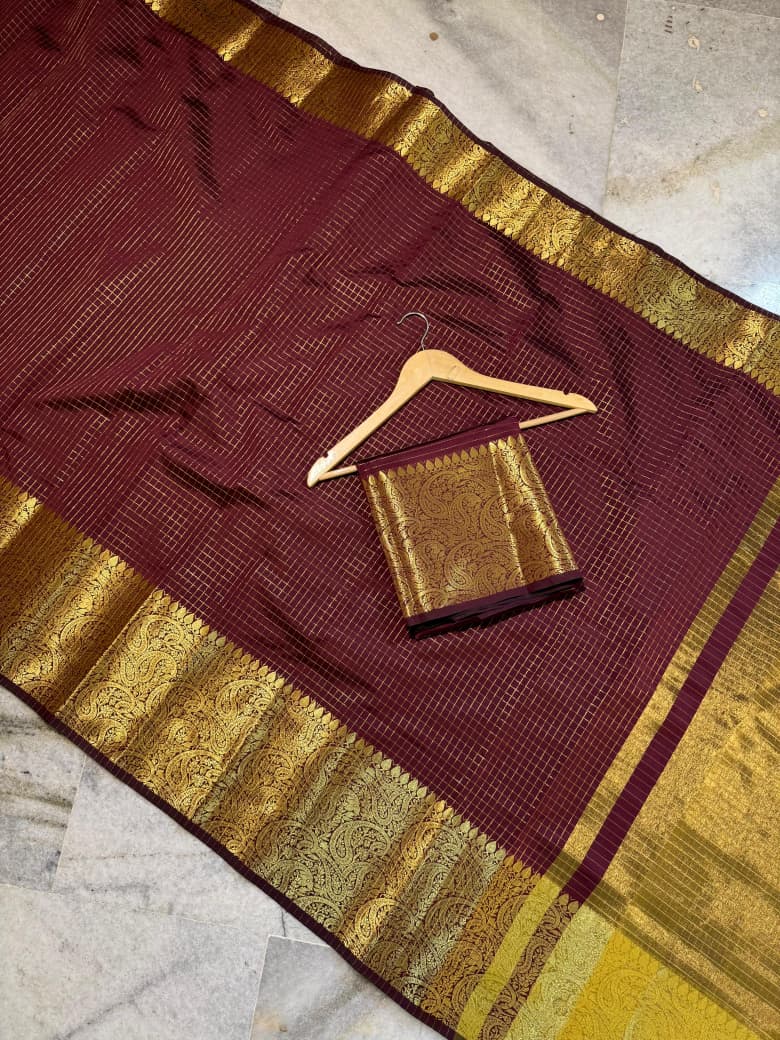 Banarasi Soft Silk Saree with Zari Check Weaving - BSSZCB1