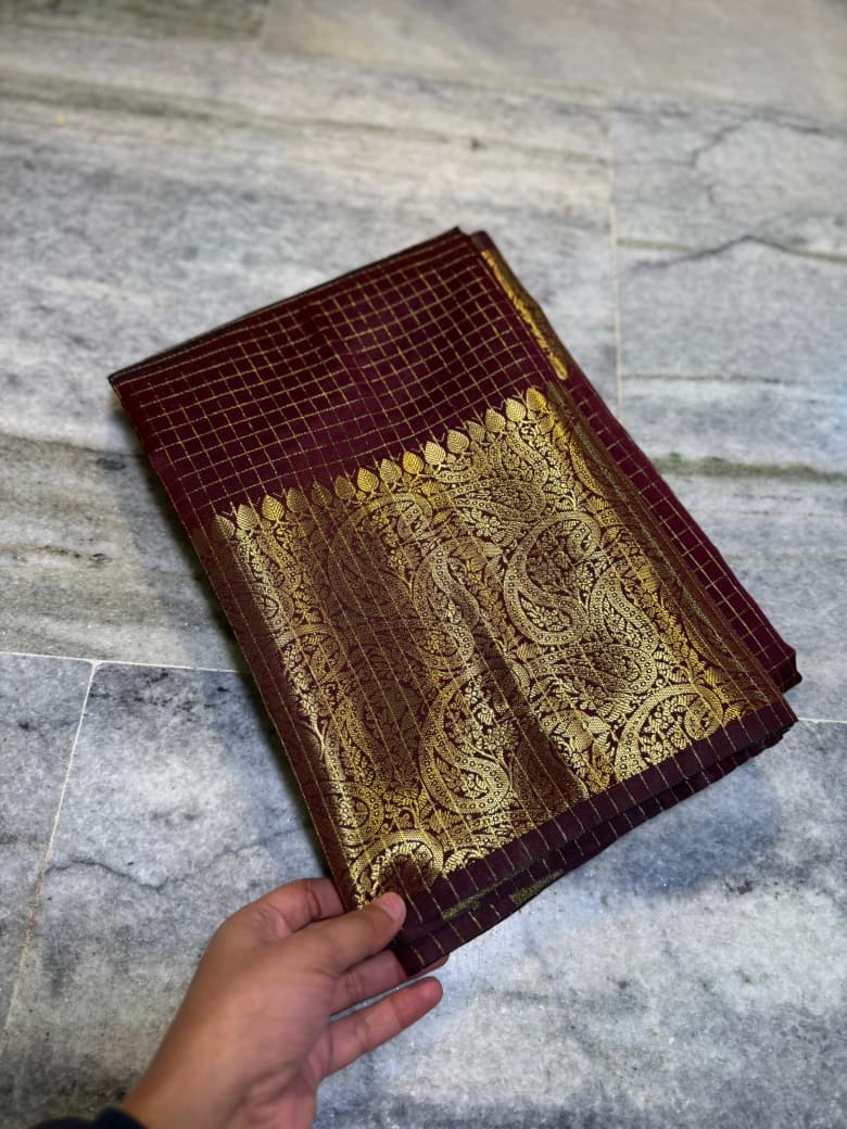 Banarasi Soft Silk Saree with Zari Check Weaving - BSSZCB1